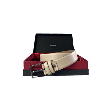 Fossil Krem Hakiki Deri Klasik 3,5 Cm Erkek Kemeri-120CM
