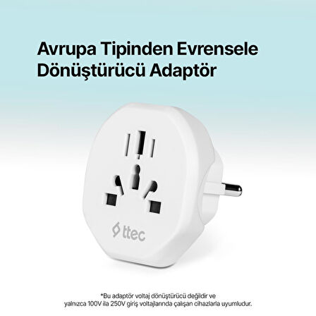 Ttec Şarj Akım Korumalı 10A/250V Amerikan Ve Avrupa Tipi Priz Dönüştürücü Priz Çevirici Adaptör Priz