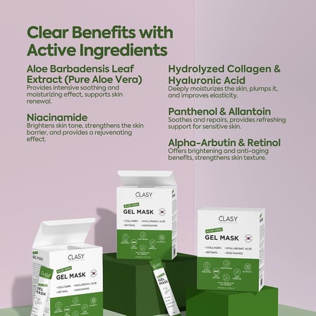 Clasy Care Aloe Vera Jel Maske - Kolajen ve Retinol ile Nemlendirici Yüz Maskesi - Güneş Yanığına Karşı Ferahlatıcı Bakım - Seyahat Boyu
