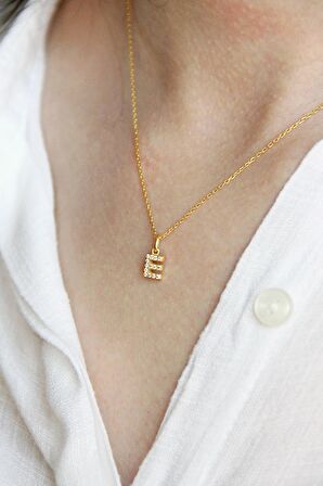 E Harfi Altın Kaplamalı 925 Ayar Gümüş Kolye - N157801