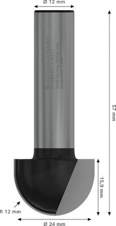 aksesuarı 2608628473 oyuklu freze Ç 12 mm, R1 12 mm, D 24 mm, L 12,7 mm, G 57 mm