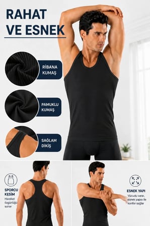 Erkek Sporcu Ribana Atlet %40 Pamuk %60 Polyester (Seher Yetkili Satıcısı) 1 Adet Pamuklu Esnek Rahat – Gri
