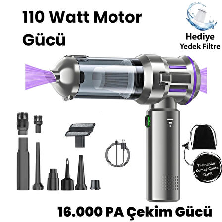 Yeni 16000pa Güçlü Portatif Vakumlu Kablosuz Üflemeli Mini Araç Süpürgesi