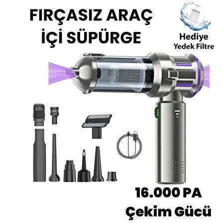 Yeni 16000pa Güçlü Portatif Vakumlu Kablosuz Üflemeli Mini Araç Süpürgesi