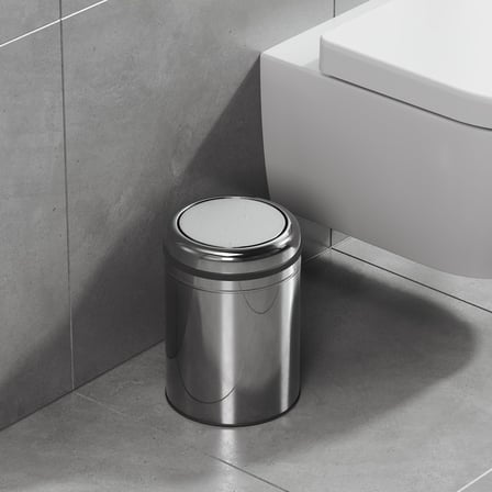 Basic Çöp Kovası - Sallanır Kapaklı 8 L, Parlak Krom Paslanmaz