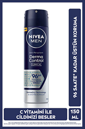 MEN Erkek Sprey Deodorant Derma Control Clinical 150ml,96 Saat Anti-Perspirant Koruma,C Vitamini