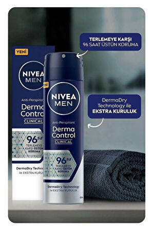 MEN Erkek Sprey Deodorant Derma Control Clinical 150ml,96 Saat Anti-Perspirant Koruma,C Vitamini