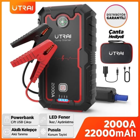 Jstar One 22000mAh 2000A Jump Starter Taşınabilir Akü Takviye Cihazı (Çanta + Pusula + Powerbank + Led Lamba)