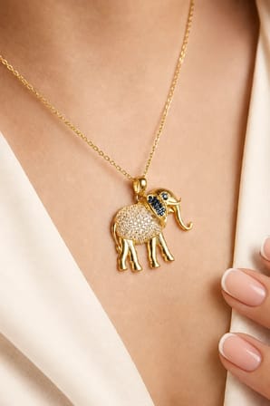 18k Altın Kaplamalı 925 Ayar Gümüş Fil Kolye - 23172502