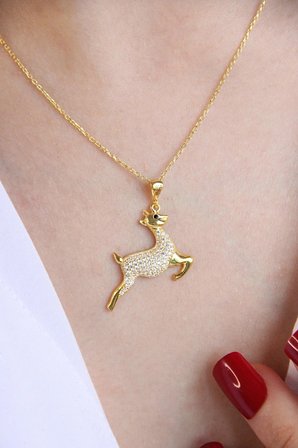 18k Altın Kaplamalı 925 Ayar Gümüş Ceylan Kolye - 23172602