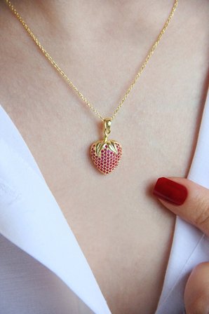 18k Altın Kaplamalı 925 Ayar Gümüş Çilek Kolye - 23173502
