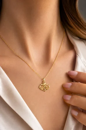 18k Altın Kaplamalı 925 Ayar Gümüş Nar Çiçeği Kolye - 23173601