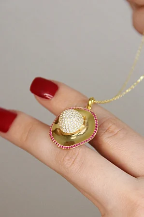 18k Altın Kaplamalı 925 Ayar Gümüş Şapka Kolye - 23173801