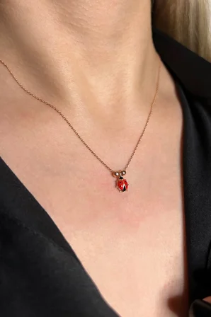 925 Ayar Gümüş Rose Toplu Uğur Böceği Kolye - 23176101