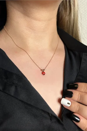925 Ayar Gümüş Rose Toplu Uğur Böceği Kolye - 23176101