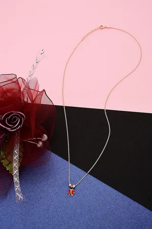 925 Ayar Gümüş Rose Toplu Uğur Böceği Kolye - 23176101