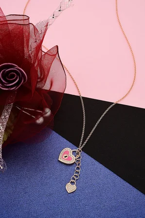 925 Ayar Gümüş Rose Kalp Sallantılı Kilit Kalp Kolye - 23176501
