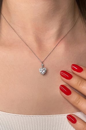 925 Ayar Gümüş Kalp Kesim Zirkon Taşlı Kolye - 23180801