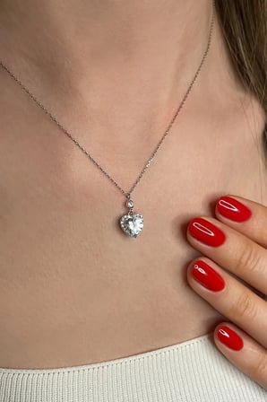 925 Ayar Gümüş Kalp Kesim Zirkon Taşlı Kolye - 23180801