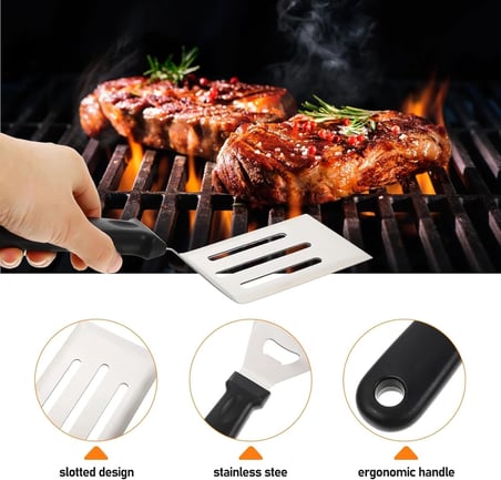 ® Paslanmaz Çelik Geniş Mutfak Spatulası - Isıya Dayanıklı Sert Plastik Saplı Krep ve Omlet Çevirici, Esnek Balık ve Izgara Spatulası