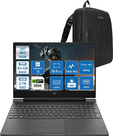 Hp Victus Gaming Laptop Intel® Core™ I5-13420H 64GB Ddr5 2tb SSD 8GB/RTX5050 Gddr7 15.6"  144Hz IPS 300NITS FhdWindows 11 Pro Taşınabilir Bilgisayar.BQ1P9EAP19+ZETTAÇANTA