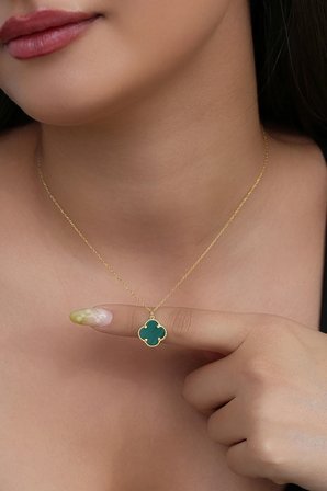 14K Altın Kaplamalı 925 Ayar Gümüş Granada Saray Yoncası Kolye - Yeşil 231829000
