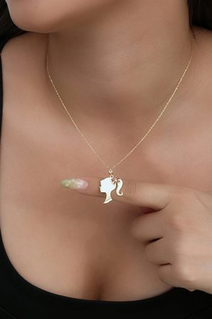 14 Ayar Altın Kaplamalı 925 Ayar Gümüş Mineli Prenses Kolye - N183401