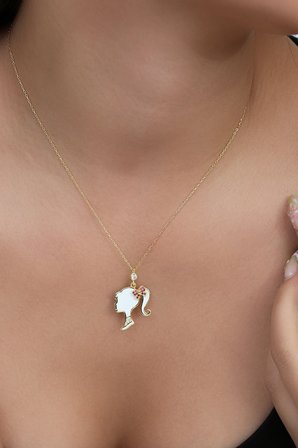 14 Ayar Altın Kaplamalı 925 Ayar Gümüş Mineli Prenses Kolye - N183401