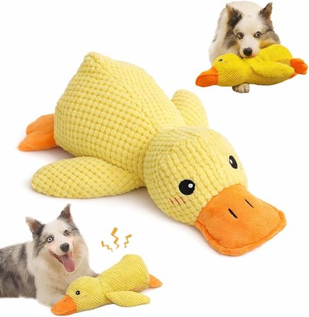 Köpek Oyuncağı Sesli Peluş Ördek 45 cm – Dayanıklı Isırma ve Çekiştirme Oyuncağı, Diş Temizleyici Dokulu Yumuşak Köpek Oyuncağı, Büyük Irk Köpekler İçin Eğitici Oyuncak – Sarı