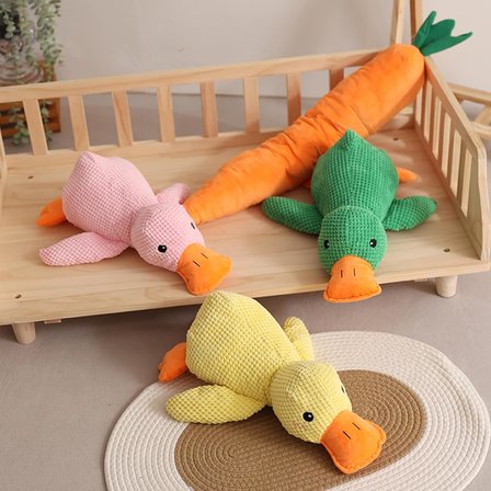 Köpek Oyuncağı Sesli Peluş Ördek 45 cm – Dayanıklı Isırma ve Çekiştirme Oyuncağı, Diş Temizleyici Dokulu Yumuşak Köpek Oyuncağı, Büyük Irk Köpekler İçin Eğitici Oyuncak – Sarı