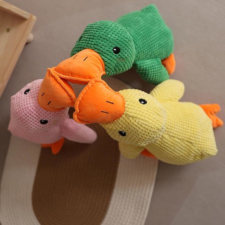 Köpek Oyuncağı Sesli Peluş Ördek 45 cm – Dayanıklı Isırma ve Çekiştirme Oyuncağı, Diş Temizleyici Dokulu Yumuşak Köpek Oyuncağı, Büyük Irk Köpekler İçin Eğitici Oyuncak – Sarı
