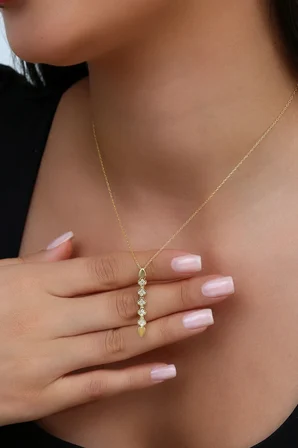 18K Altın Kaplamalı 925 Ayar Gümüş Çiçek Dizisi Kolye - 23183702