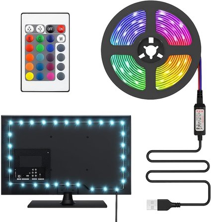Monitör ve TV Arkası 3 Metre RGB Şerit LED Seti - Cata USB Bağlantılı, Uzaktan Kumandalı, 352 Renk Seçenekli Ambiyans Aydınlatma, Göz Yormayan LED Işık Sistemi