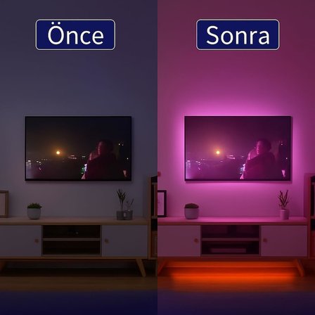 Monitör ve TV Arkası 3 Metre RGB Şerit LED Seti - Cata USB Bağlantılı, Uzaktan Kumandalı, 352 Renk Seçenekli Ambiyans Aydınlatma, Göz Yormayan LED Işık Sistemi