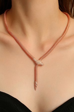 Rose Gold Kaplamalı 925 Ayar Gümüş Örgü Y Model Yılan Kolye - 23185001