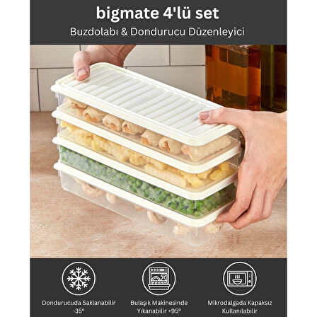 bigmate BGMT1515 4'lü Şeffaf Saklama Kabı 4x1 Lt Mikrodalga Buzdolabı ve Dondurucu Uyumlu Düzenleyici