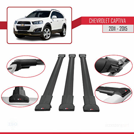 Chevrolet Captiva 2011-2015 Arası ile Uyumlu FLY Model Ara Atkı Tavan Barı Siyah 3 Adet
