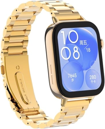 Huawei Watch Fit 4 İle Uyumlu Paslanmaz Çelik Kordon Ayarlanabilir Metal Kayış + Ayarlama Aparatı Gold