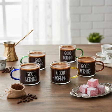 6'lı Borosilikat Cam Espresso ve Türk Kahvesi Fincanı Seti (90 ml) - Düz ve Rölyefli Seçenekli Tabaksız Mini Kupa (Düz)