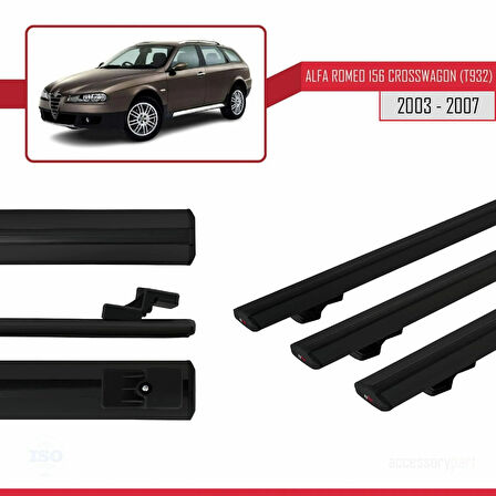 Alfa Romeo 156 (T932) Crosswagon 2003-2007 Arası ile Uyumlu BASIC Model Ara Atkı Tavan Barı Siyah 3 Adet