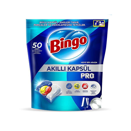 Bingo Akıllı Kapsül Pro Bulaşık Makinesi Deterjanı Tableti 50'li x 3 Adet (150 Kapsül)