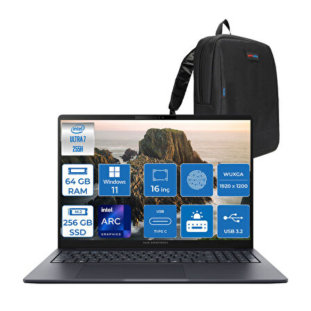 Asus Expertbook B5 B5605CCA-U716512B1D Intel® Core™ Ultra 7 255H Aı 64GB Ddr5 256GB SSD Intel® Arc™ Graphics 16" Wuxga (1920X1200) IPS 300NITS WIN11HOME Taşınabilir Bilgisayar B5605CCAH16+ZETTAÇANTA