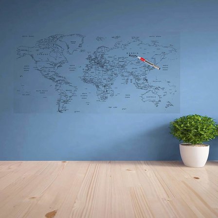 BUFFER® Yazılabilir Eğitici Dünya Haritası Manyetik Dekoratif Duvar Stickerı 110 x 56 cm