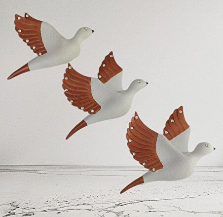 Dekoratif Üçlü Kumru Kuş Duvar Dekoru Süs 17*12 CM