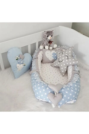 Nest Mavi Yıldızlı Jaju-babynest Anne Yanı Bebek Yatağı Set