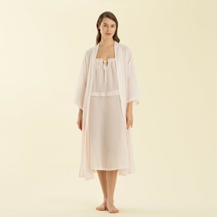 Chakra Elegant Sabahlık, Beyaz/Pembe