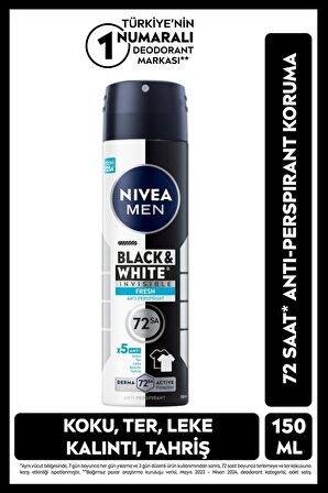 Nivea MEN Erkek Sprey Deodorant Black&White Invisible Fresh 150ml ve Kadın Deodorant, 72 Saat Ter Koruma