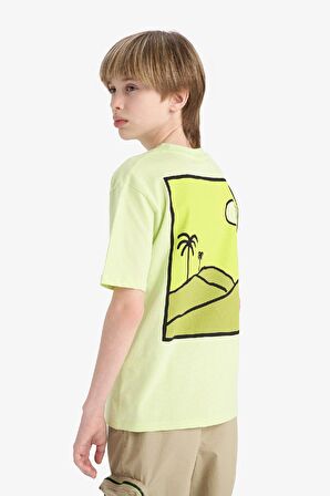 Erkek Çocuk Bisiklet Yaka Sırt Baskılı Kısa Kollu Tişört