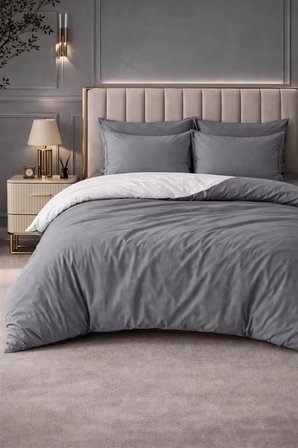 More Home Tek  Kişilik Yorgan Kılıfı + Yastık Kılıfı Antrasit Gri