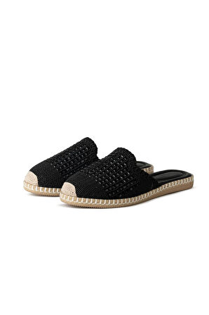 Pera Taşlı Siyah Espadril Terlik